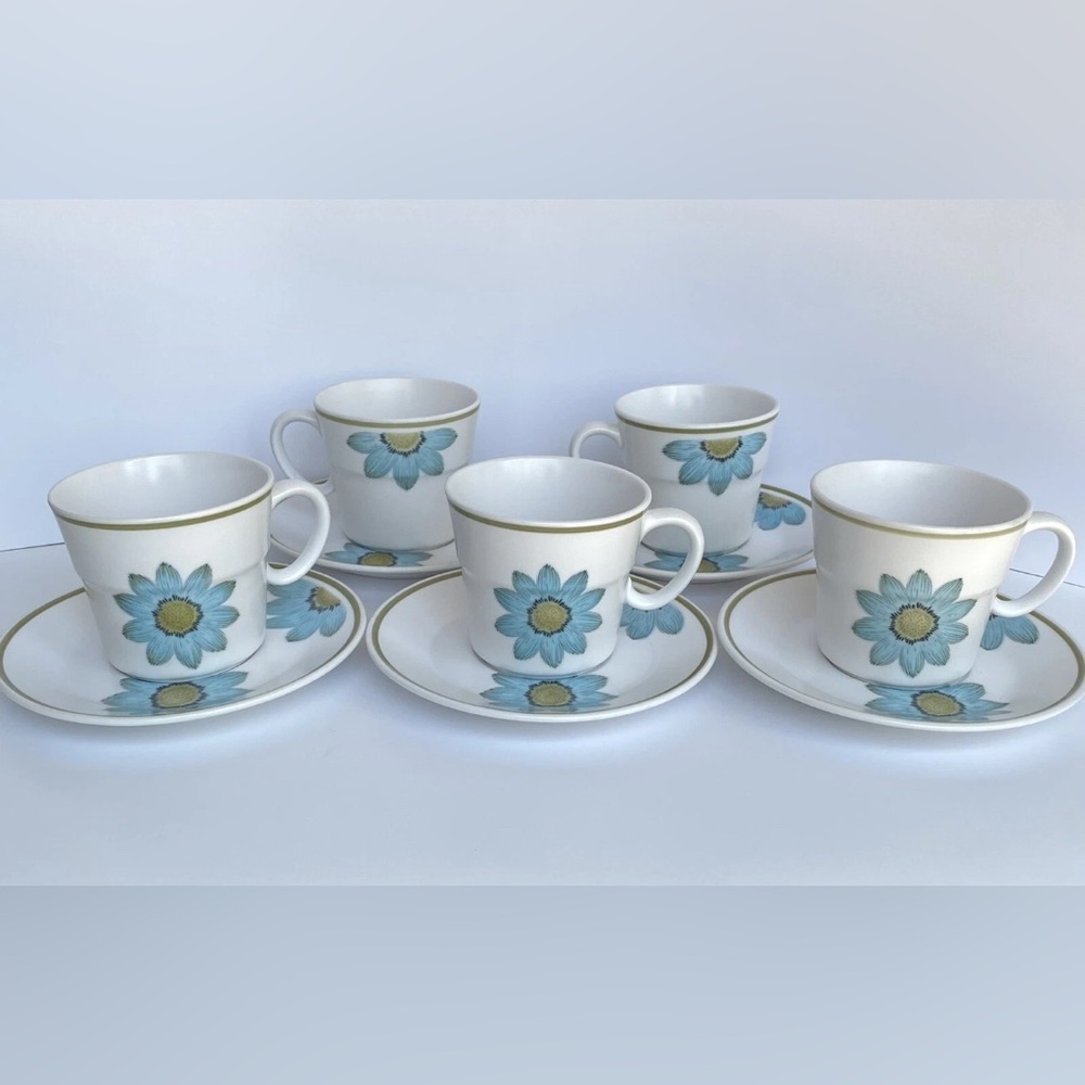 5 Noritake Progression Up-sa Daisy Cups Mugs Saucers Japan Vintage Tea Coffee